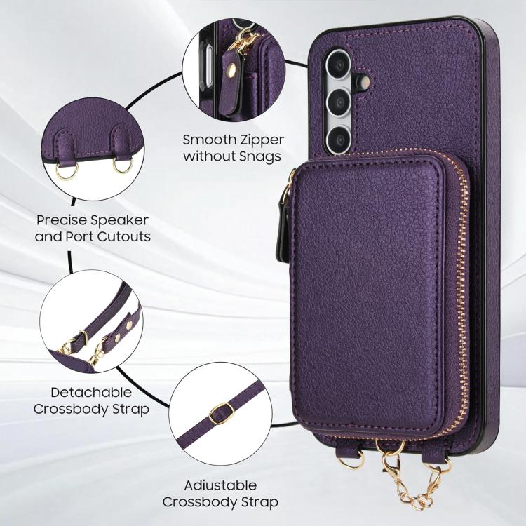 For Samsung Galaxy A15 4G / 5G AwQuer 2 in 1 Crossbody Zipper Wallet Leather Back Phone Case