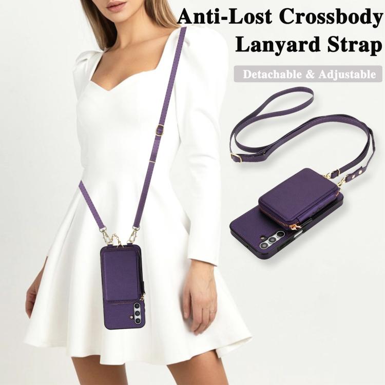 For Samsung Galaxy A15 4G / 5G AwQuer 2 in 1 Crossbody Zipper Wallet Leather Back Phone Case