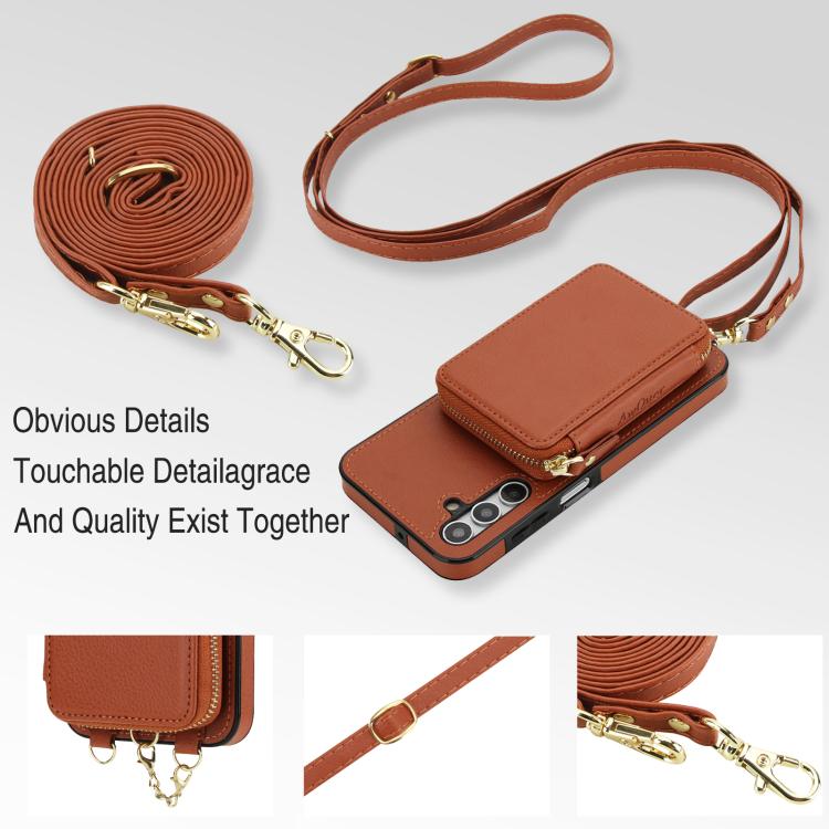 For Samsung Galaxy A15 4G / 5G AwQuer 2 in 1 Crossbody Zipper Wallet Leather Back Phone Case