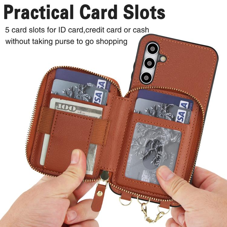 For Samsung Galaxy A15 4G / 5G AwQuer 2 in 1 Crossbody Zipper Wallet Leather Back Phone Case