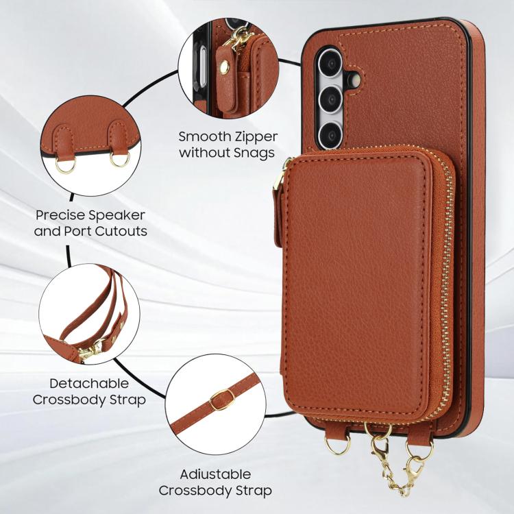 For Samsung Galaxy A15 4G / 5G AwQuer 2 in 1 Crossbody Zipper Wallet Leather Back Phone Case