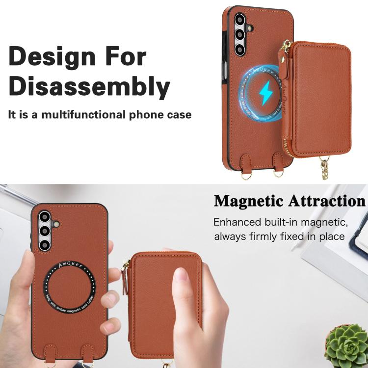For Samsung Galaxy A15 4G / 5G AwQuer 2 in 1 Crossbody Zipper Wallet Leather Back Phone Case