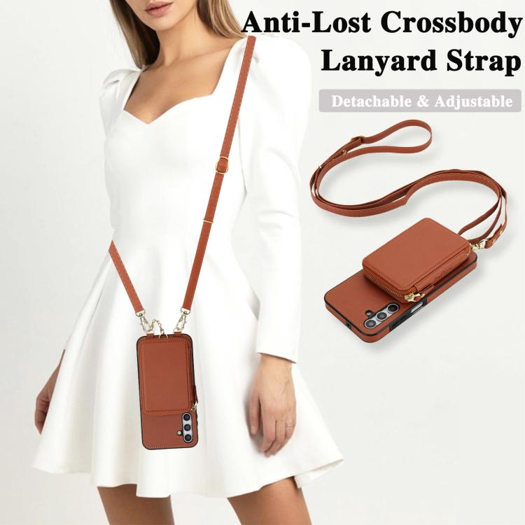 For Samsung Galaxy A15 4G / 5G AwQuer 2 in 1 Crossbody Zipper Wallet Leather Back Phone Case