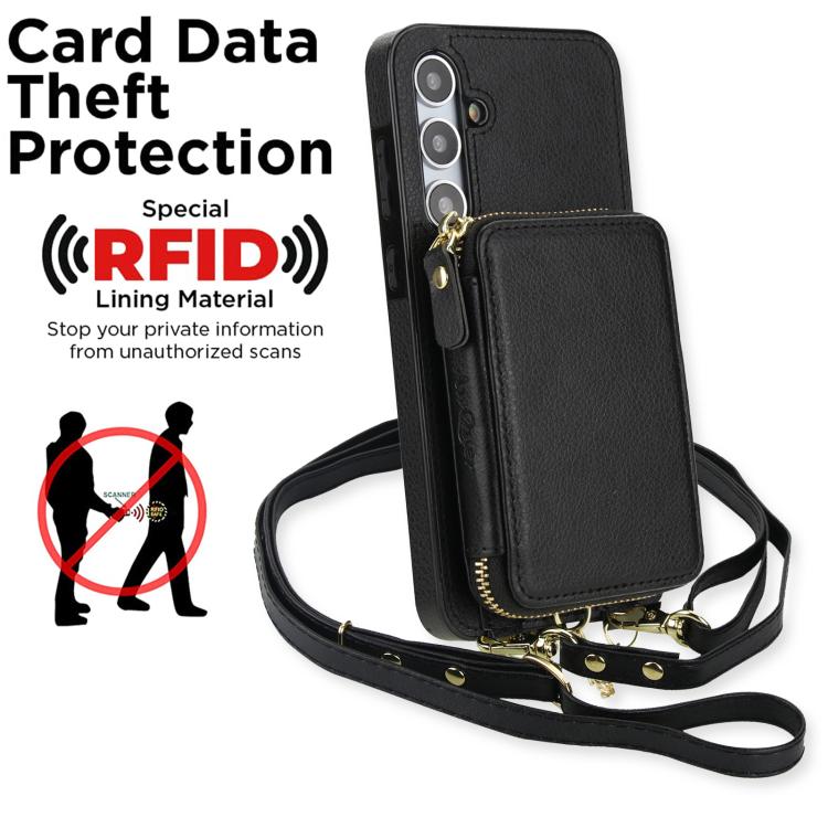 For Samsung Galaxy A35 5G AwQuer 2 in 1 Crossbody Zipper Wallet Leather Back Phone Case