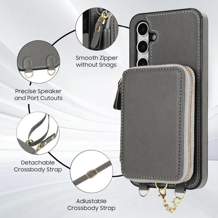 For Samsung Galaxy A35 5G AwQuer 2 in 1 Crossbody Zipper Wallet Leather Back Phone Case