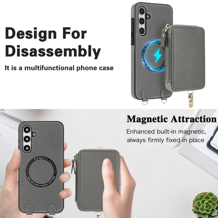 For Samsung Galaxy A35 5G AwQuer 2 in 1 Crossbody Zipper Wallet Leather Back Phone Case