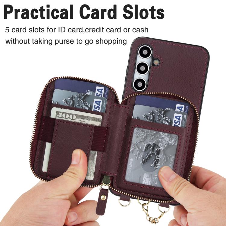 For Samsung Galaxy A35 5G AwQuer 2 in 1 Crossbody Zipper Wallet Leather Back Phone Case
