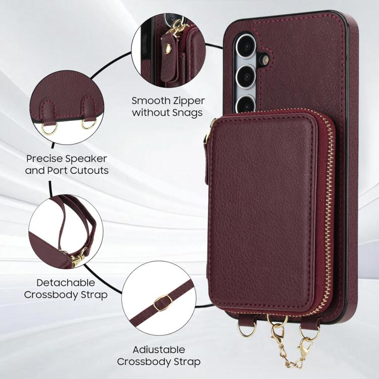 For Samsung Galaxy A35 5G AwQuer 2 in 1 Crossbody Zipper Wallet Leather Back Phone Case