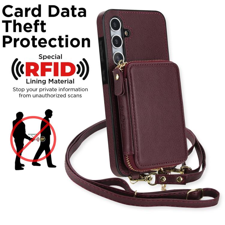 For Samsung Galaxy A35 5G AwQuer 2 in 1 Crossbody Zipper Wallet Leather Back Phone Case