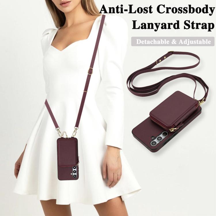 For Samsung Galaxy A35 5G AwQuer 2 in 1 Crossbody Zipper Wallet Leather Back Phone Case