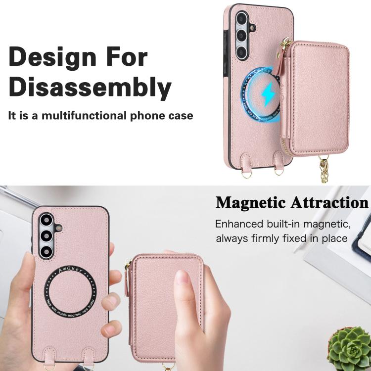 For Samsung Galaxy A35 5G AwQuer 2 in 1 Crossbody Zipper Wallet Leather Back Phone Case