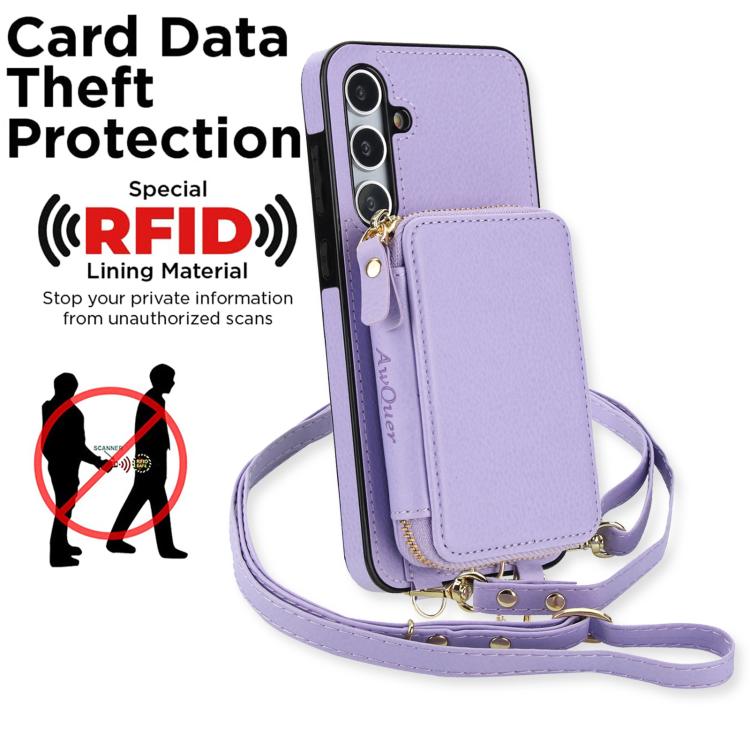 For Samsung Galaxy A35 5G AwQuer 2 in 1 Crossbody Zipper Wallet Leather Back Phone Case
