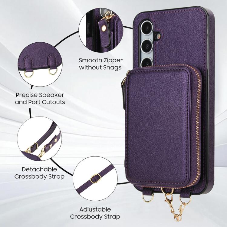 For Samsung Galaxy A35 5G AwQuer 2 in 1 Crossbody Zipper Wallet Leather Back Phone Case