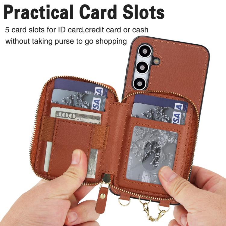 For Samsung Galaxy A35 5G AwQuer 2 in 1 Crossbody Zipper Wallet Leather Back Phone Case