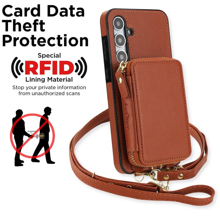For Samsung Galaxy A35 5G AwQuer 2 in 1 Crossbody Zipper Wallet Leather Back Phone Case