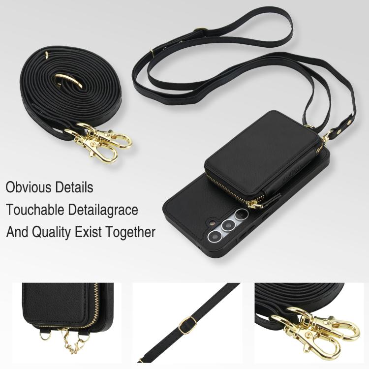 For Samsung Galaxy A55 5G AwQuer 2 in 1 Crossbody Zipper Wallet Leather Back Phone Case
