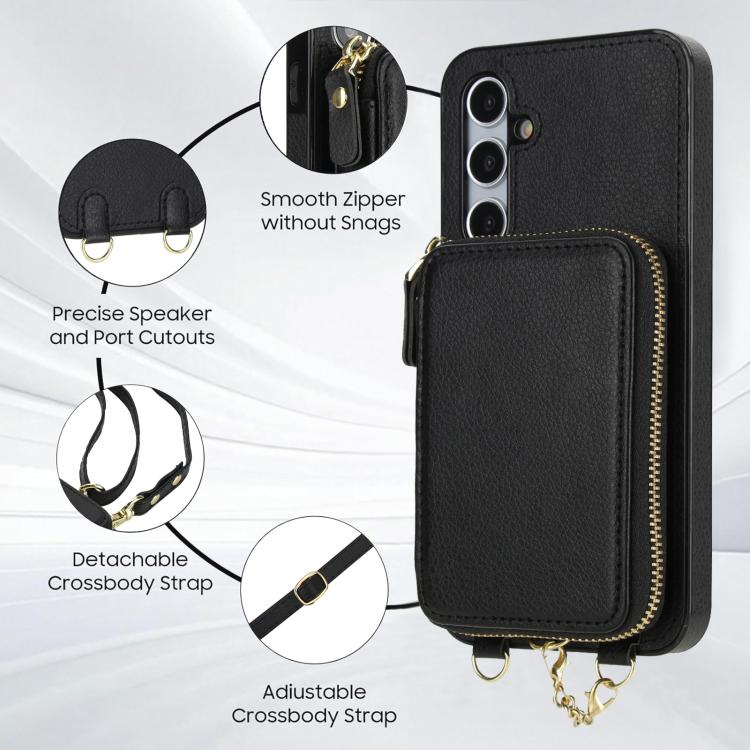 For Samsung Galaxy A55 5G AwQuer 2 in 1 Crossbody Zipper Wallet Leather Back Phone Case