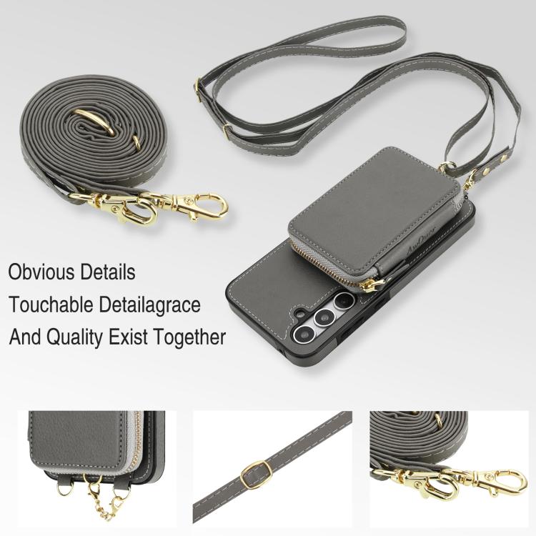 For Samsung Galaxy A55 5G AwQuer 2 in 1 Crossbody Zipper Wallet Leather Back Phone Case