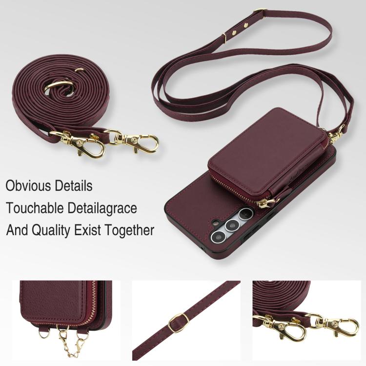 For Samsung Galaxy A55 5G AwQuer 2 in 1 Crossbody Zipper Wallet Leather Back Phone Case