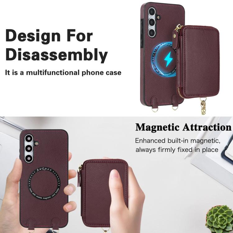 For Samsung Galaxy A55 5G AwQuer 2 in 1 Crossbody Zipper Wallet Leather Back Phone Case