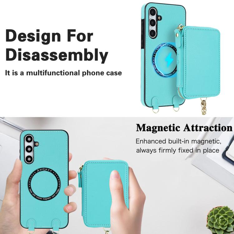 For Samsung Galaxy A55 5G AwQuer 2 in 1 Crossbody Zipper Wallet Leather Back Phone Case