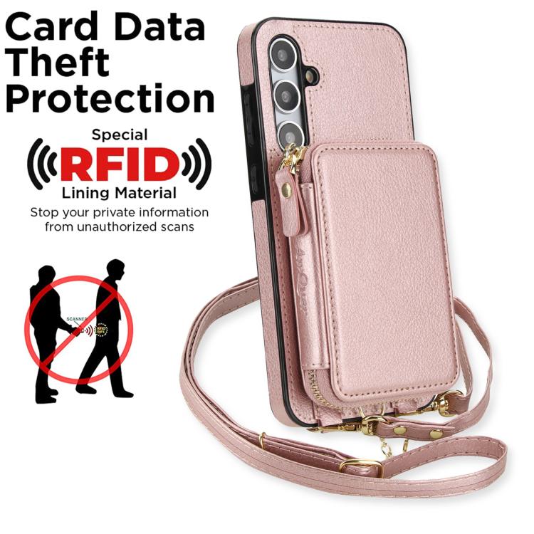 For Samsung Galaxy A55 5G AwQuer 2 in 1 Crossbody Zipper Wallet Leather Back Phone Case