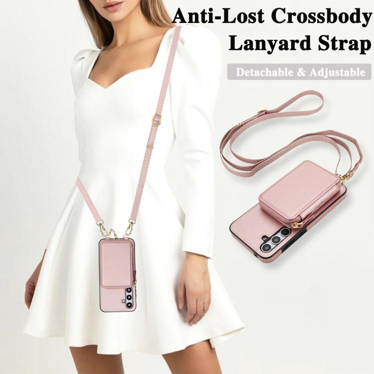 For Samsung Galaxy A55 5G AwQuer 2 in 1 Crossbody Zipper Wallet Leather Back Phone Case