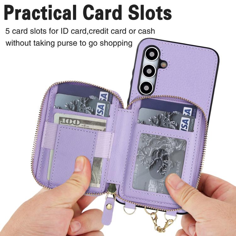 For Samsung Galaxy A55 5G AwQuer 2 in 1 Crossbody Zipper Wallet Leather Back Phone Case