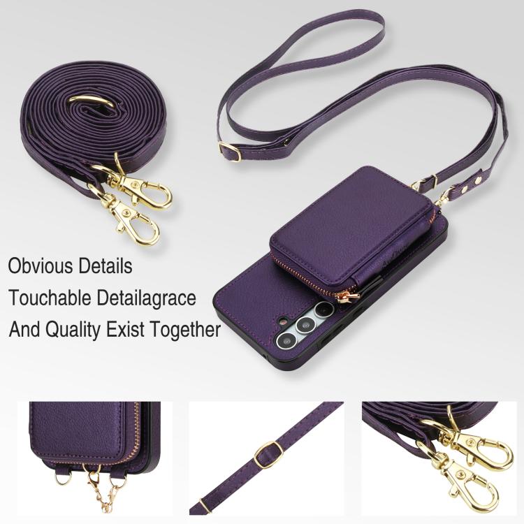 For Samsung Galaxy A55 5G AwQuer 2 in 1 Crossbody Zipper Wallet Leather Back Phone Case