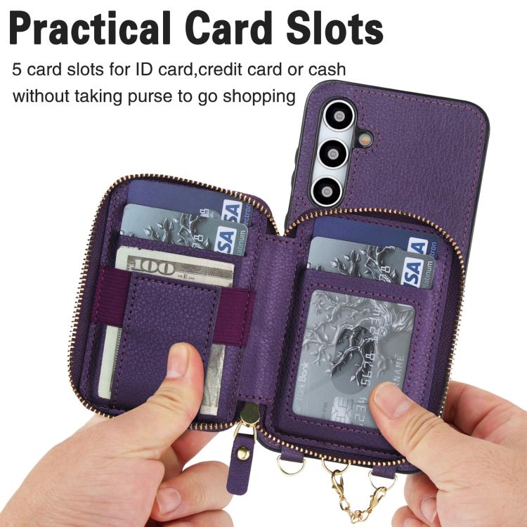 For Samsung Galaxy A55 5G AwQuer 2 in 1 Crossbody Zipper Wallet Leather Back Phone Case