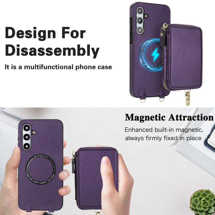 For Samsung Galaxy A55 5G AwQuer 2 in 1 Crossbody Zipper Wallet Leather Back Phone Case