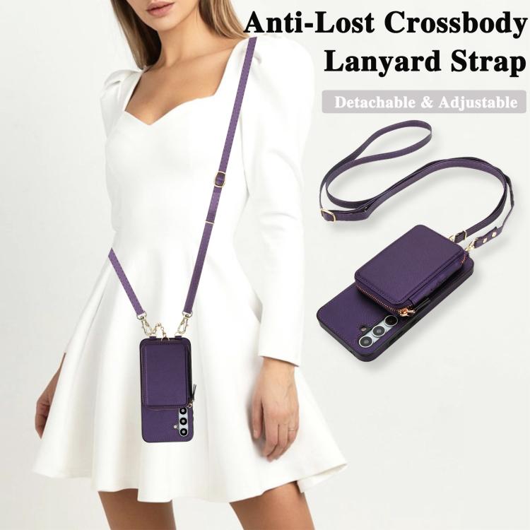 For Samsung Galaxy A55 5G AwQuer 2 in 1 Crossbody Zipper Wallet Leather Back Phone Case