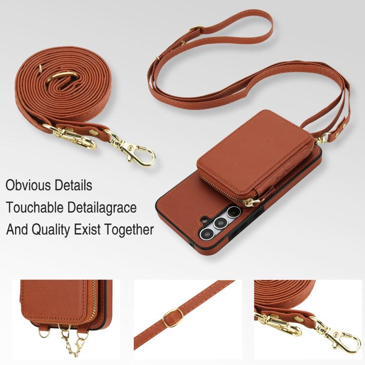 For Samsung Galaxy A55 5G AwQuer 2 in 1 Crossbody Zipper Wallet Leather Back Phone Case
