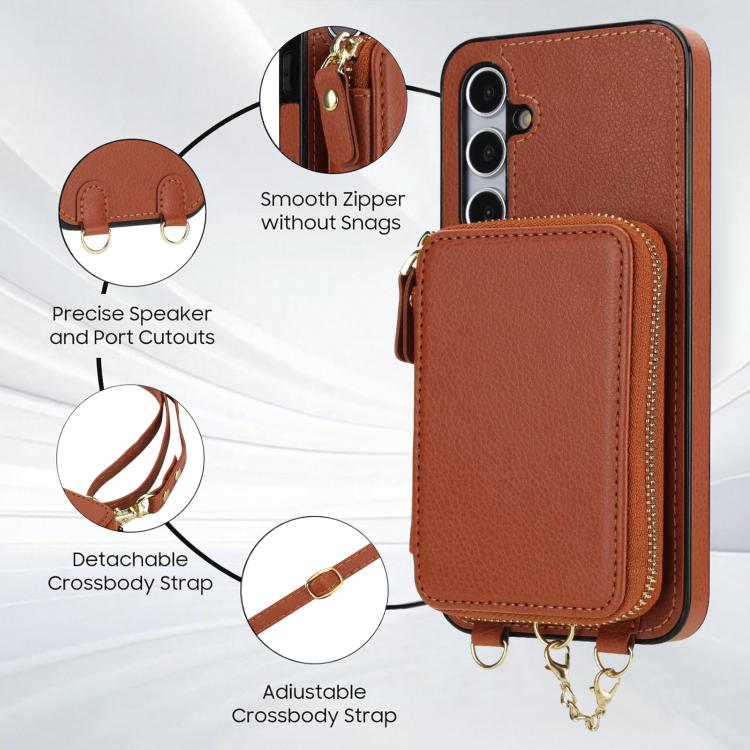 For Samsung Galaxy A55 5G AwQuer 2 in 1 Crossbody Zipper Wallet Leather Back Phone Case