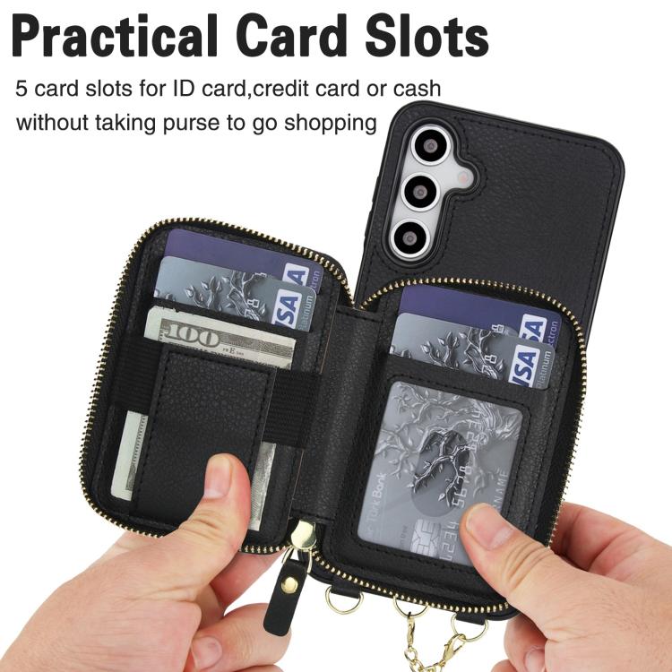 For Samsung Galaxy A16 5G AwQuer 2 in 1 Crossbody Zipper Wallet Leather Back Phone Case