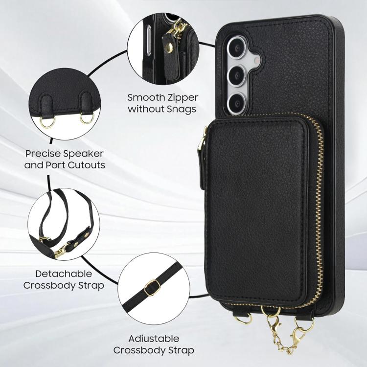 For Samsung Galaxy A16 5G AwQuer 2 in 1 Crossbody Zipper Wallet Leather Back Phone Case