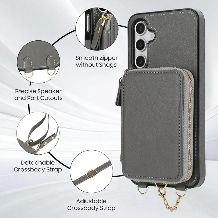 For Samsung Galaxy A16 5G AwQuer 2 in 1 Crossbody Zipper Wallet Leather Back Phone Case
