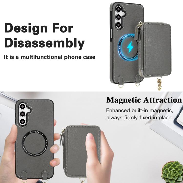 For Samsung Galaxy A16 5G AwQuer 2 in 1 Crossbody Zipper Wallet Leather Back Phone Case