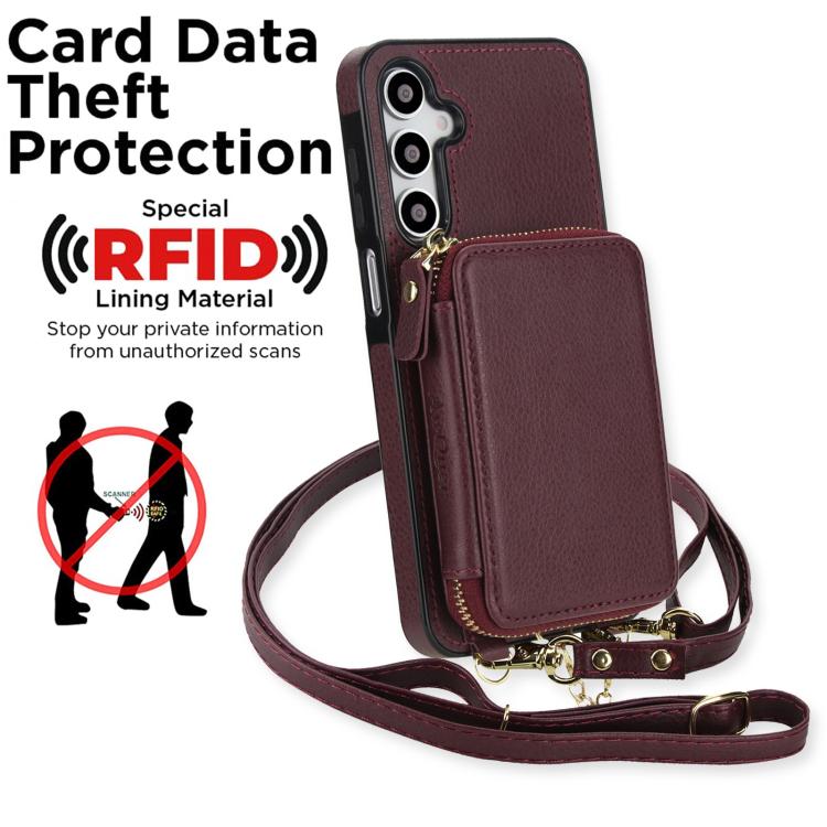 For Samsung Galaxy A16 5G AwQuer 2 in 1 Crossbody Zipper Wallet Leather Back Phone Case