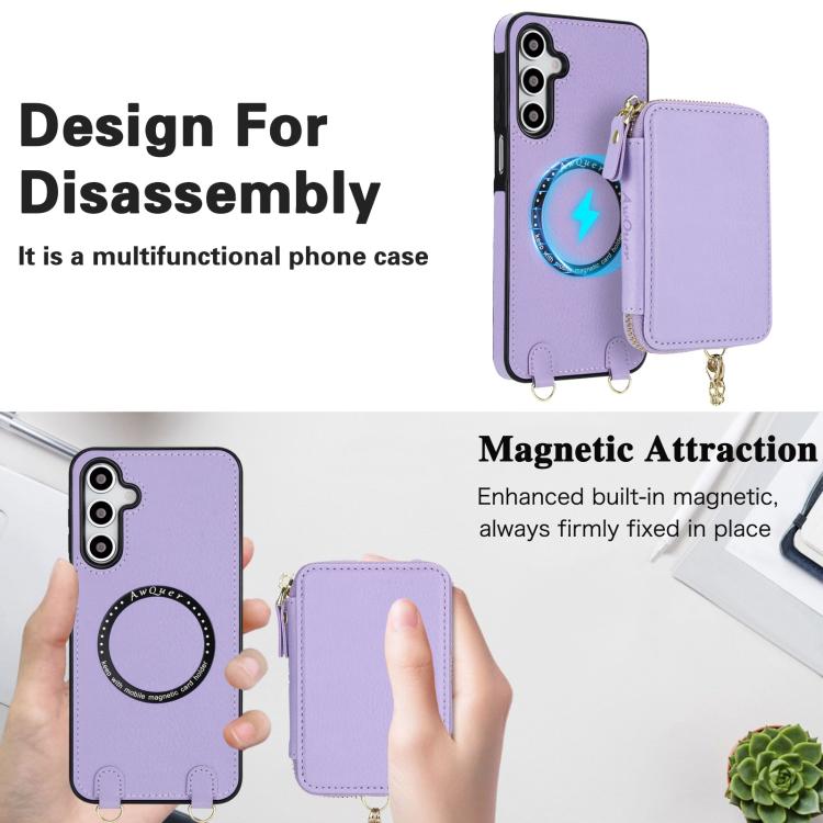 For Samsung Galaxy A16 5G AwQuer 2 in 1 Crossbody Zipper Wallet Leather Back Phone Case