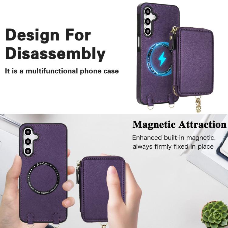 For Samsung Galaxy A16 5G AwQuer 2 in 1 Crossbody Zipper Wallet Leather Back Phone Case
