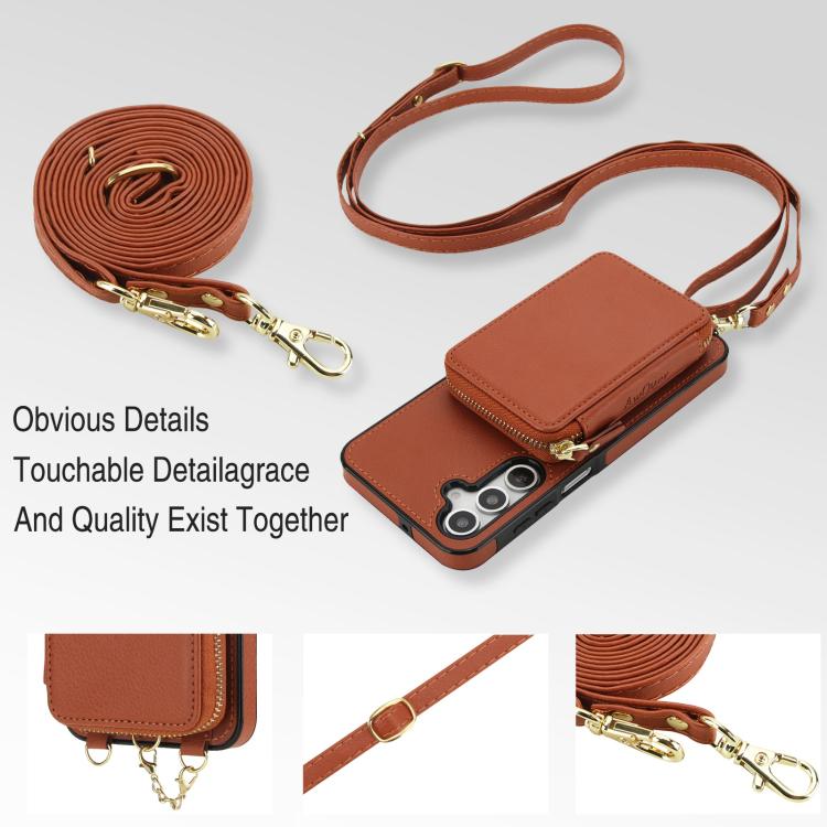 For Samsung Galaxy A16 5G AwQuer 2 in 1 Crossbody Zipper Wallet Leather Back Phone Case