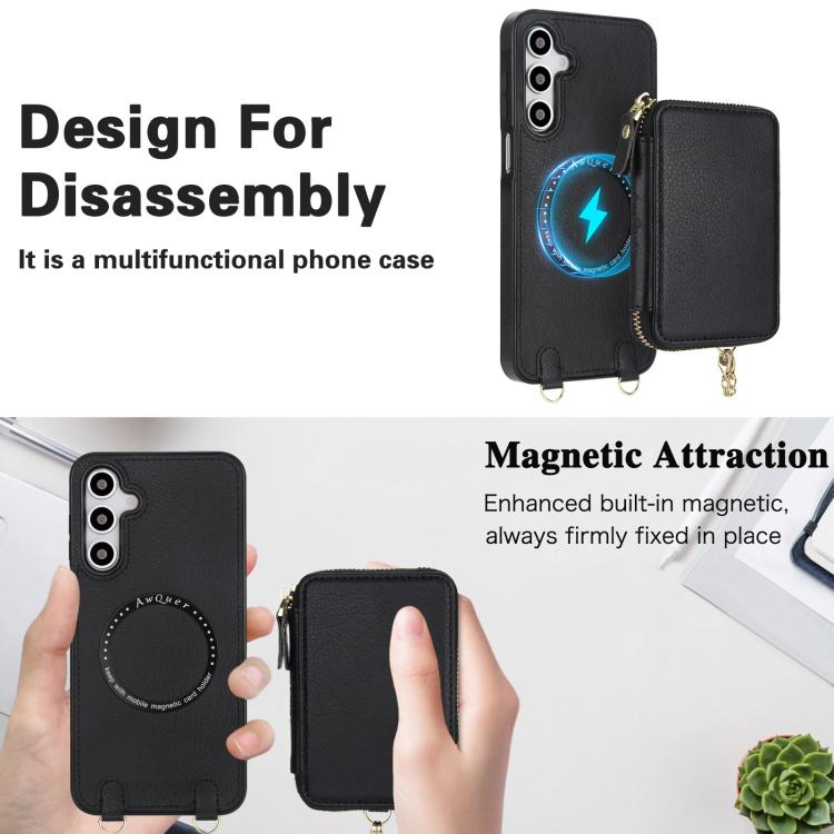 For Samsung Galaxy A17 / A26 AwQuer 2 in 1 Crossbody Zipper Wallet Leather Back Phone Case