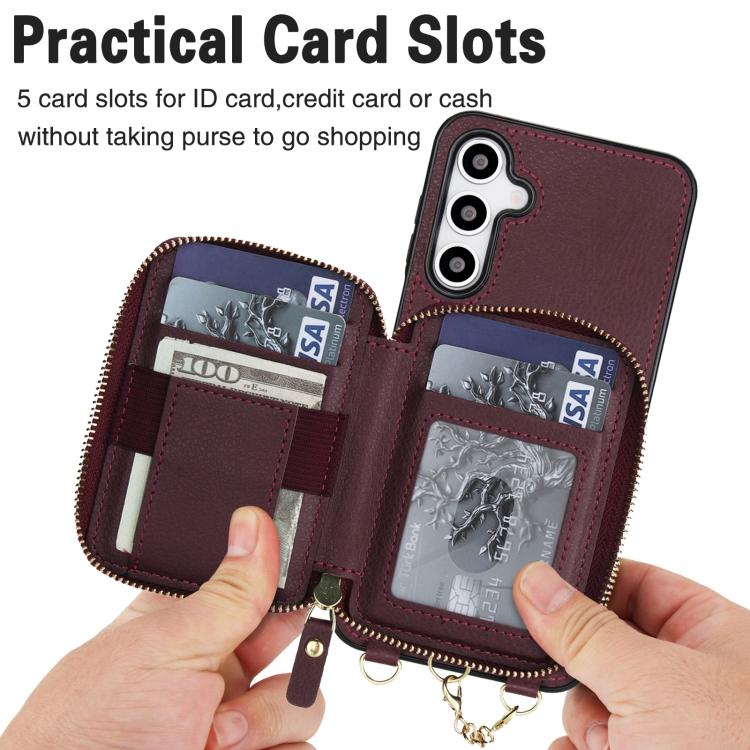 For Samsung Galaxy A17 / A26 AwQuer 2 in 1 Crossbody Zipper Wallet Leather Back Phone Case