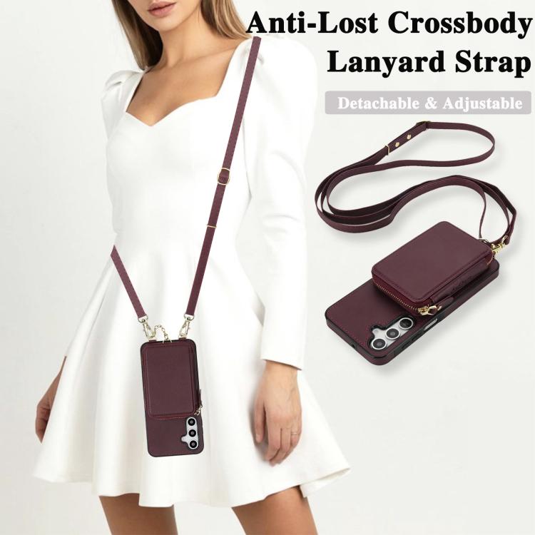 For Samsung Galaxy A17 / A26 AwQuer 2 in 1 Crossbody Zipper Wallet Leather Back Phone Case