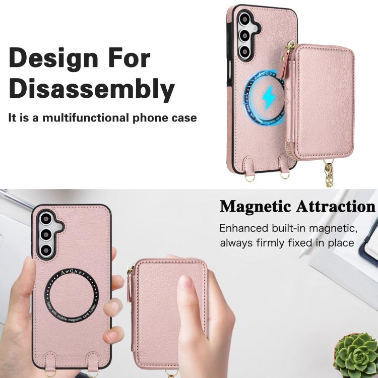 For Samsung Galaxy A17 / A26 AwQuer 2 in 1 Crossbody Zipper Wallet Leather Back Phone Case