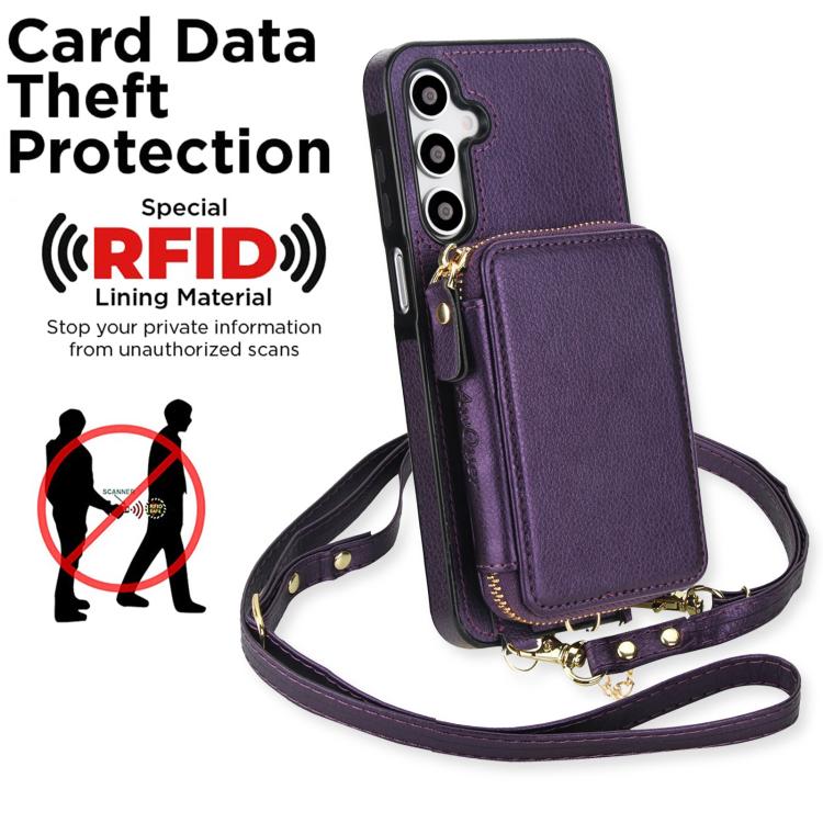 For Samsung Galaxy A17 / A26 AwQuer 2 in 1 Crossbody Zipper Wallet Leather Back Phone Case