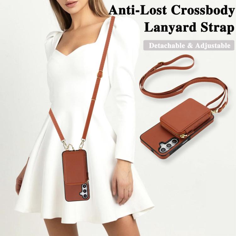 For Samsung Galaxy A17 / A26 AwQuer 2 in 1 Crossbody Zipper Wallet Leather Back Phone Case