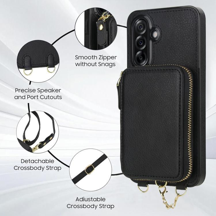 For Samsung Galaxy A36 5G AwQuer 2 in 1 Crossbody Zipper Wallet Leather Back Phone Case