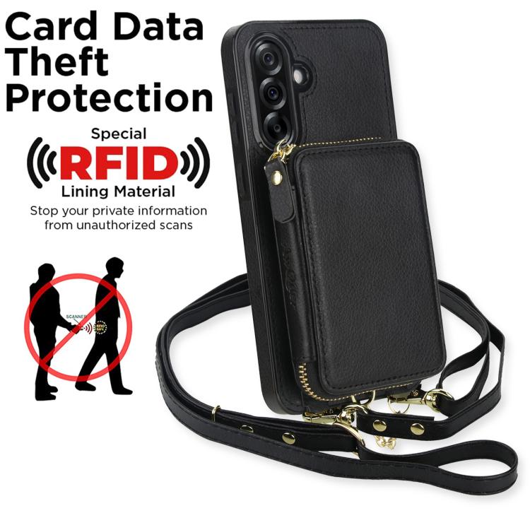 For Samsung Galaxy A36 5G AwQuer 2 in 1 Crossbody Zipper Wallet Leather Back Phone Case